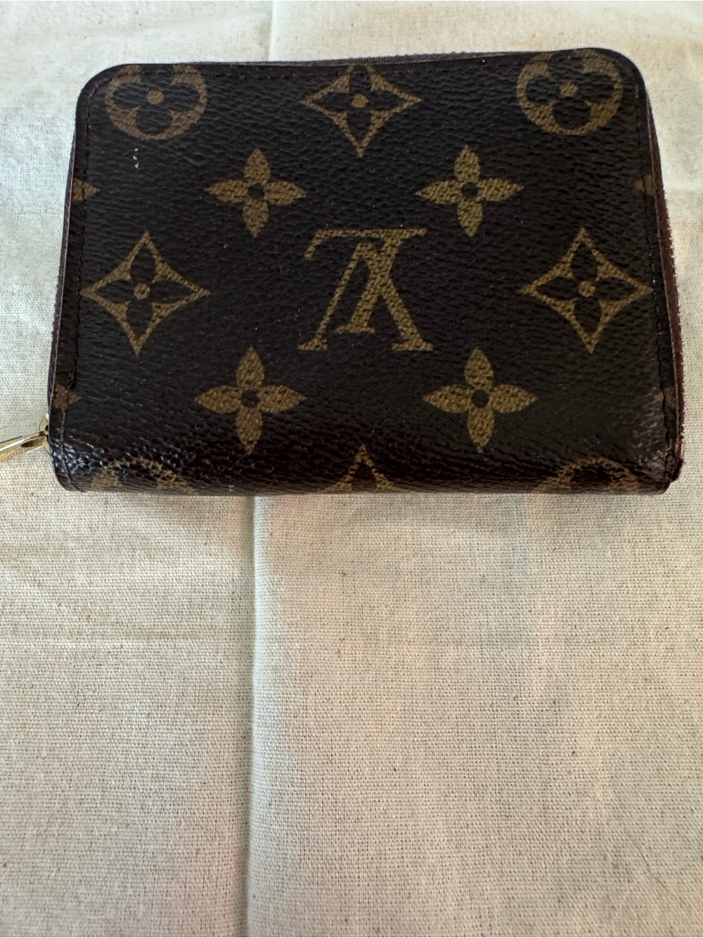 Authentic Louis Vuitton Brown Monogram Compact Zip Wallet with Gold Hardware